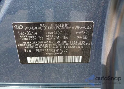 2015 Hyundai Sonata Se из США, поврежденный, VIN 5NPE24AF5FH146531